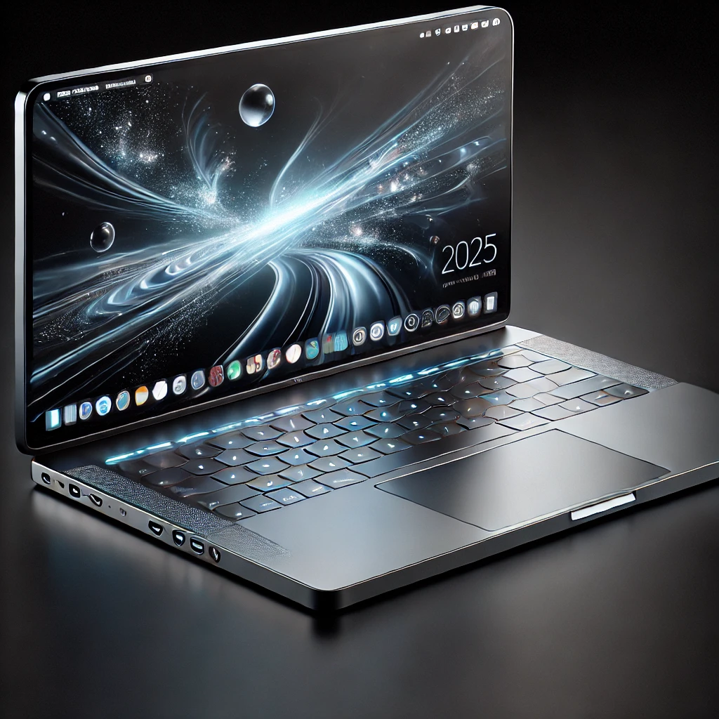 🖥️ بهترین لپتاپ برای تدوین فیلم حرفهای در سال 2025 5 DALL·E 2024 10 05 16.08.09 A futuristic 2025 model of the Apple MacBook Pro M4. The laptop features a sleek and minimalist aluminum body available in space gray. It has a 14 or -