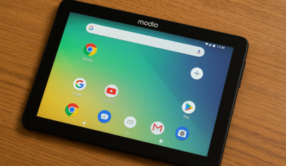 ستفاده کودک از تبلت مودیو برای آموزش آنلاین ابتدایی